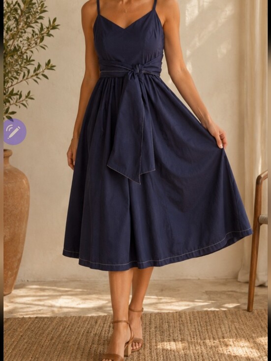 summersalt Dresses & Skirts - Coastal Navy Tie Spaghetti-Strap Midi Dress With Thick Tie-Waist